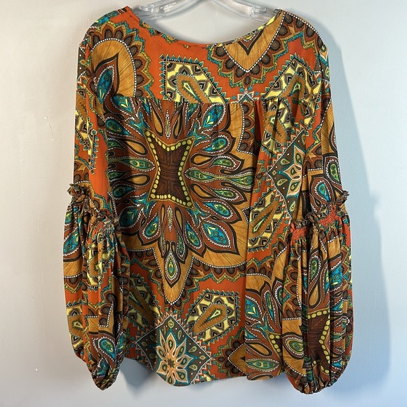 Chico's Womens Multicolor Paisley Blouse Sz 3/XL Medallion Print Bishop Sleeve - Picture 6 of 15